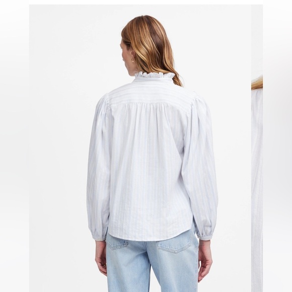 Madewell blue white stripe ruffled popover top blouse size SM new - Picture 3 of 9